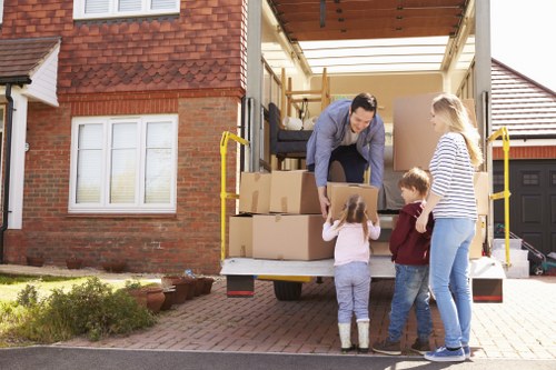 Packing boxes and moving supplies arranged for a Claphampark home move